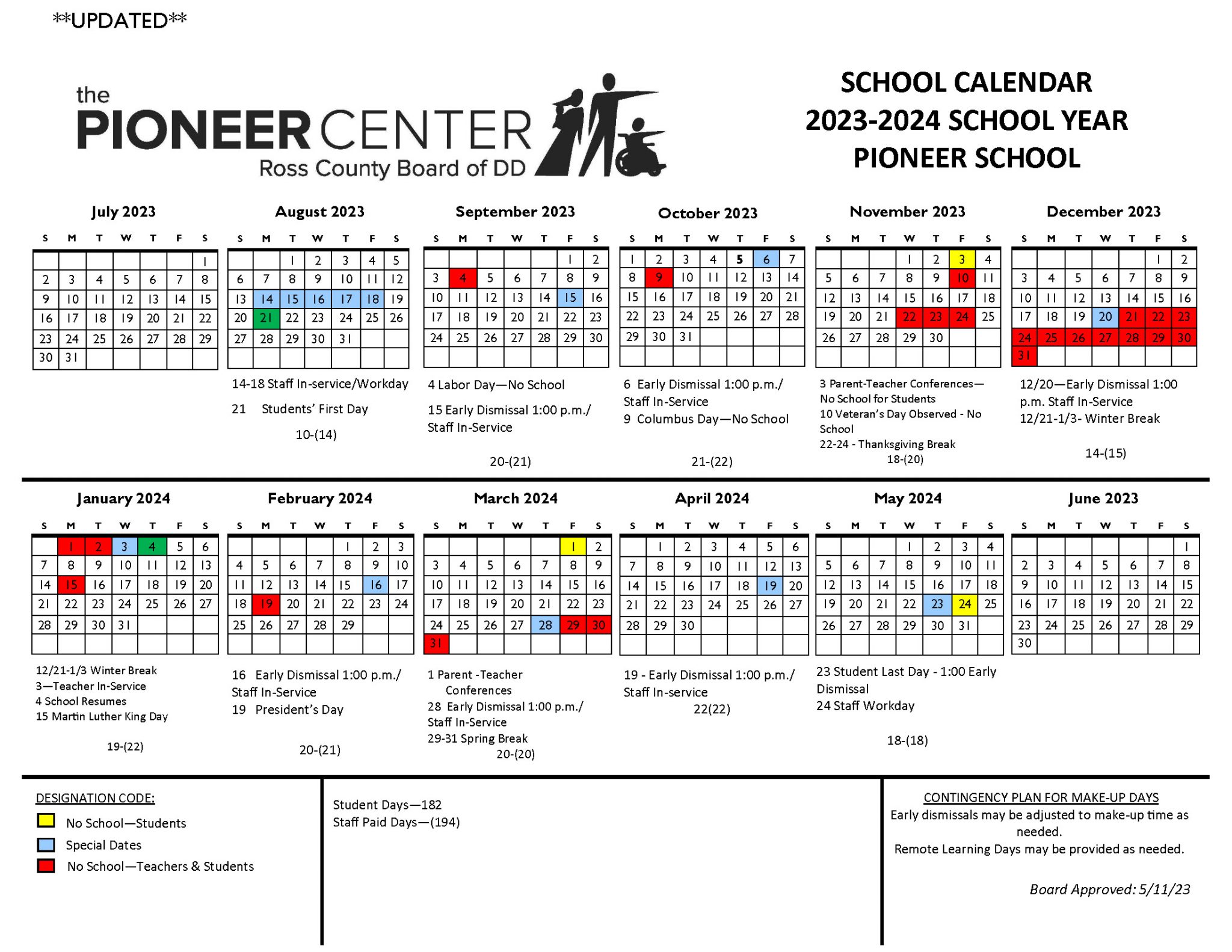 20232024 Pioneer School Calendar The Pioneer Center